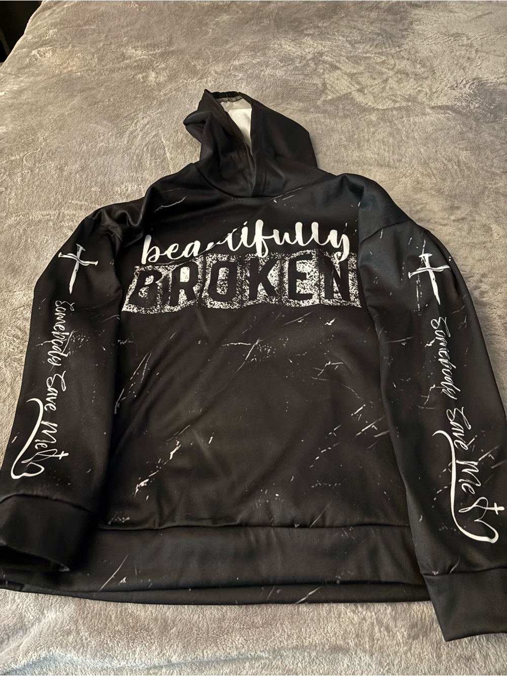 Woman’s Beautifully Broken Black Graphic Hoodie size large